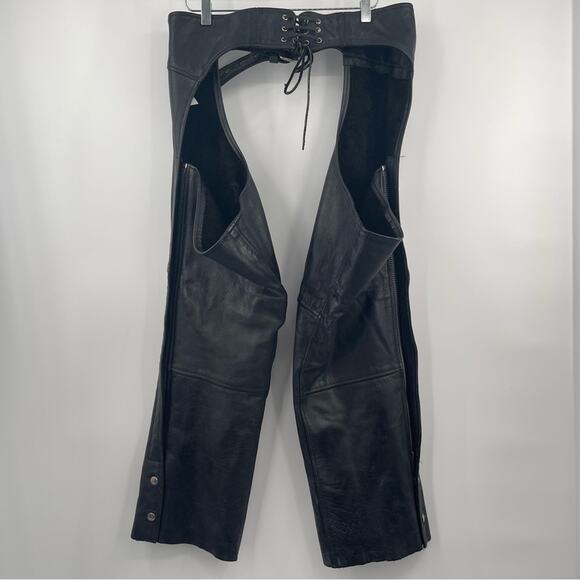 MOB Hand-tooled Leather Chaps Biker Black Horse Riding Size Extra Large USA Made - Picture 2 of 15